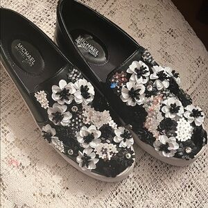 Michael Kors Black and White Floral Sneakers